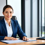 Professional Businesswoman in Modern Office**

"A professional businesswoman in a modest business suit, sitting at a desk in a modern office, fully clothed, appropriate attire, safe for work, perfect anatomy, natural proportions, professional photography, high quality, family-friendly."

**